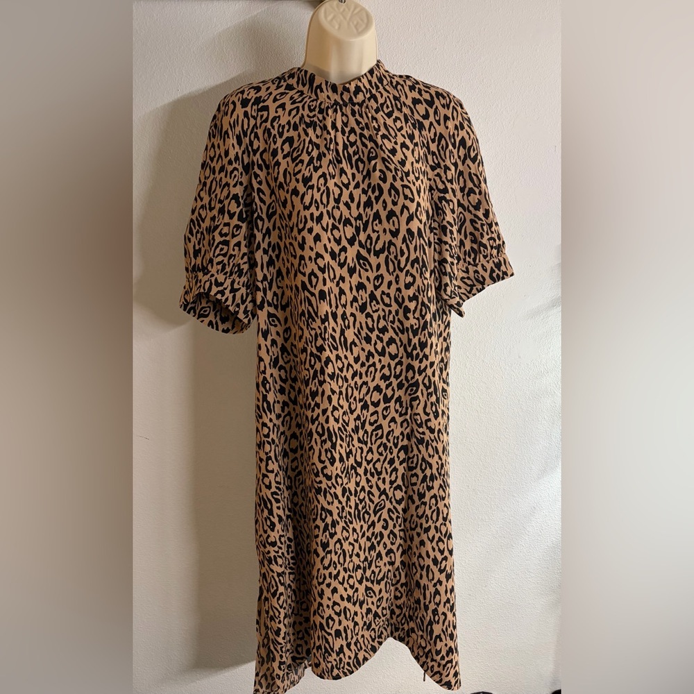 Anthropologie Mackenzie Leopard Print Mock Neck Shift Dress M